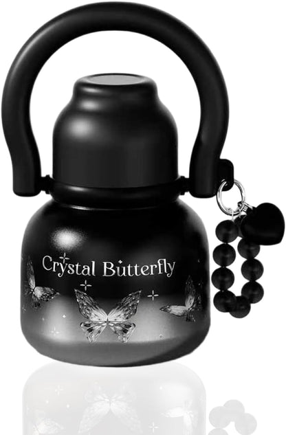 22 oz Water Bottle with Straw and Bowl, Unique Insulated Stainless Steel Tumbler, Spill-proof Reusable BPA-Free Cup, Pilates Wellness Study Travel, with Bonus Strap - Chocolate Black