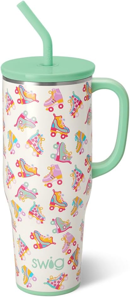 Swig Life 40oz Mega Mug, 40 oz Tumbler with Handle and Straw, Cup Holder Friendly, Dishwasher Safe, Extra Large Insulated Tumbler, Stainless Steel (Pickleball)
