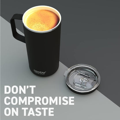 asobu Ultimate Ceramic Travel Mug, 12oz Insulated Stainless Steel Coffee Cup with Handle & Splash-Resistant Lid, Ceramic Lined for Pure Taste, BPA-Free, Double-Wall Vacuum for Hot Drinks
