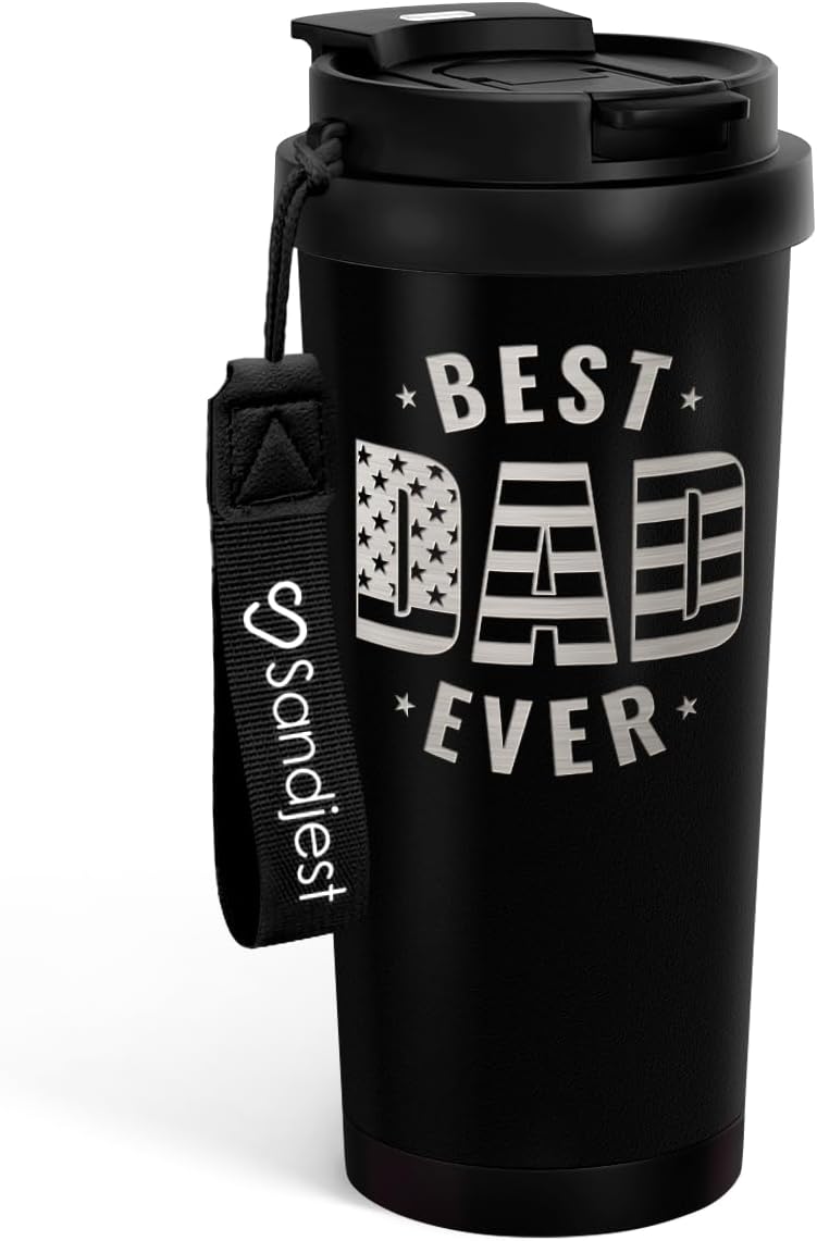 SANDJEST American Flag Tumbler - Stainless Steel 2-in-1 Lid Coffee Tumbler 18 oz, Patriotic Insulated Travel Mug Gift for Men Husband Dad, Birthday Christmas