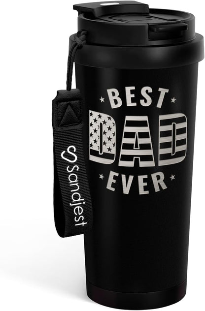 SANDJEST American Flag Tumbler - Stainless Steel 2-in-1 Lid Coffee Tumbler 18 oz, Patriotic Insulated Travel Mug Gift for Men Husband Dad, Birthday Christmas