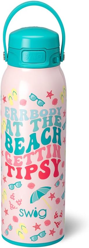 Swig Life 36oz Insulated Water Bottle, Travel Water Bottle with Straw and Lid, Cup Holder Friendly, Stainless Steel (Pickleball)