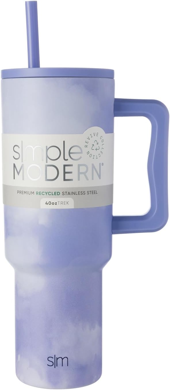 Simple Modern 40 oz Trek Tumbler with Handle and Straw Lid | Cup Holder Friendly Insulated Stainless Steel Travel Mug | Sea Glass Sage - Colors C