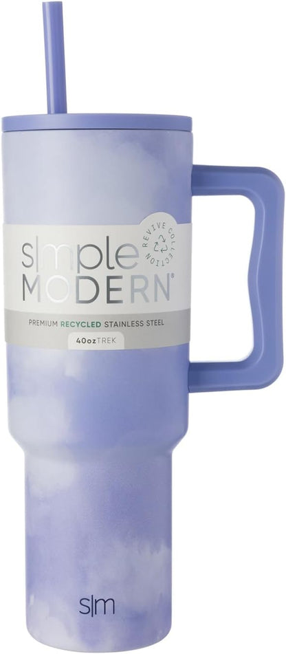 Simple Modern 40 oz Trek Tumbler with Handle and Straw Lid | Cup Holder Friendly Insulated Stainless Steel Travel Mug | Sea Glass Sage - Colors C