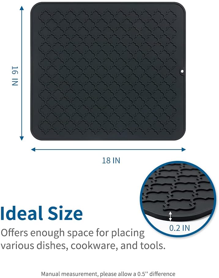 AMOAMI-Dish Drying Mats for Kitchen Counter-Silicone Dish Drying Mat-Kitchen Dish Drying Pad Heat Resistant Mat-Kitchen Gadgets Kitchen Accessories Kitchen Small Appliances(12" x 16", BLACK)