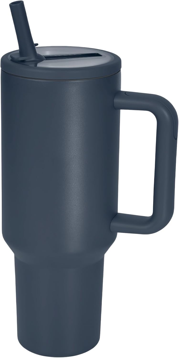 40 oz Insulated Tumbler with Handle,Flip Straw,Lid & Rubber Base Stainless Steel Water Bottle - Leak Proof Vacuum Insulated Mug BPA Free Reusable Travel Cup Gifts for Women/Men (light blue)