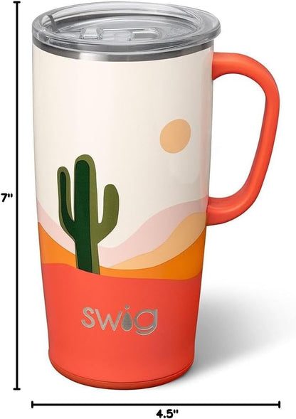 Swig Life 18oz Travel Mug, Insulated Tumbler with Handle and Lid, Cup Holder Friendly, Dishwasher Safe, Stainless Steel, Travel Coffee Cup (Honey Meadow)