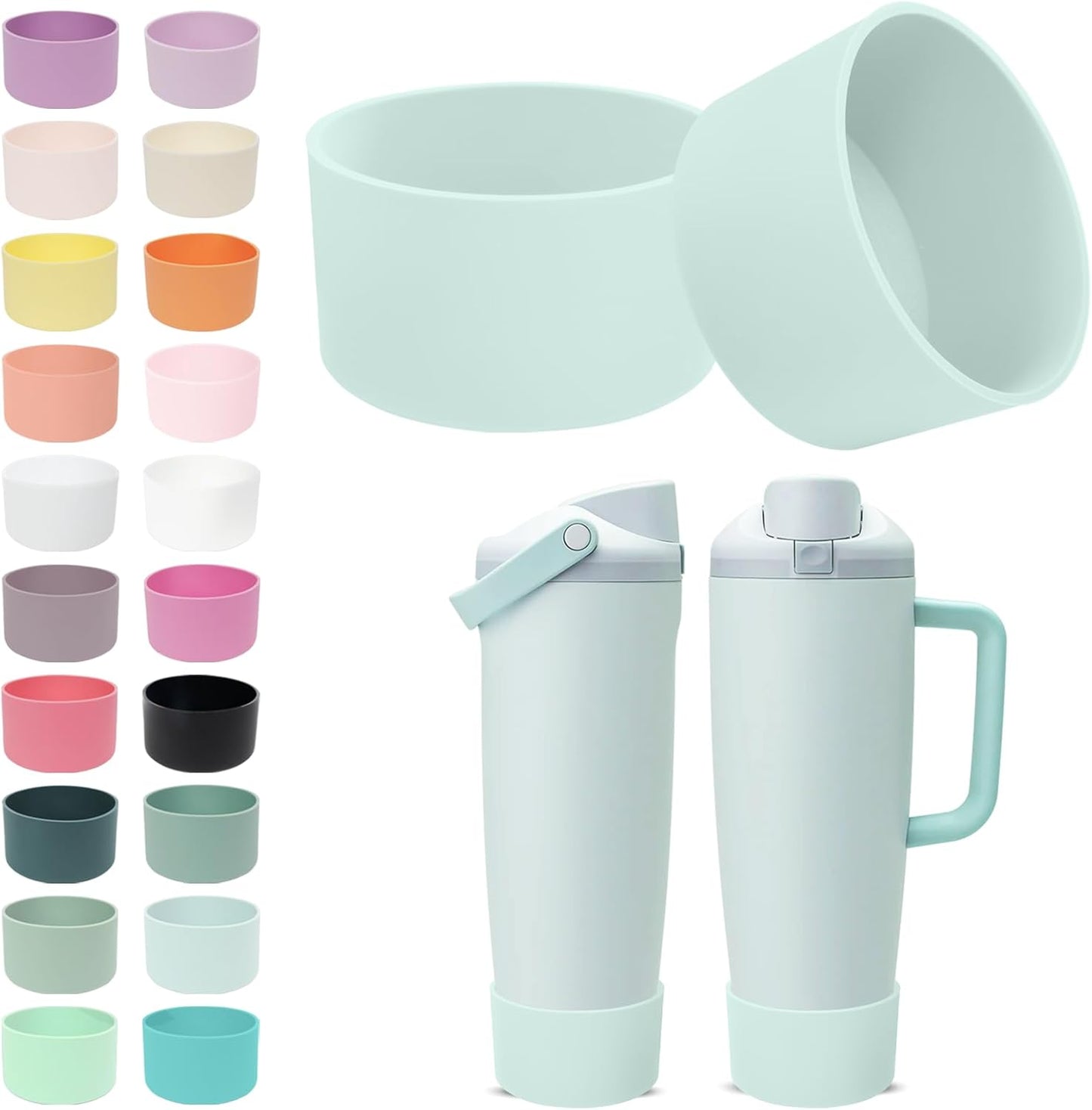 2PCS Silicone Boots for Owala 30oz & 40oz FreeSip Sway Bottles & Tumblers – Non-Slip, Scratch-Resistant, Stability Enhancer for Owala Accessories (Eucalyptus Green) - Colors B