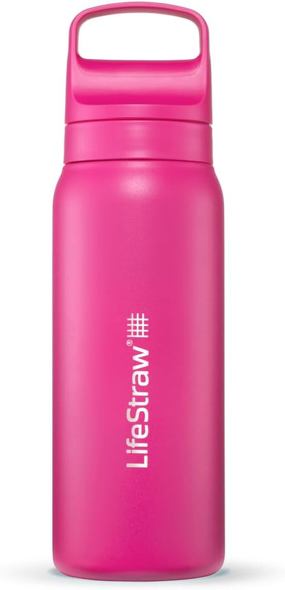 LifeStraw Go Series — Insulated Stainless Steel Water Filter Bottle for Travel and Everyday Use Removes Bacteria, Parasites and Microplastics, Improves Taste, 1L Aegan Sea
