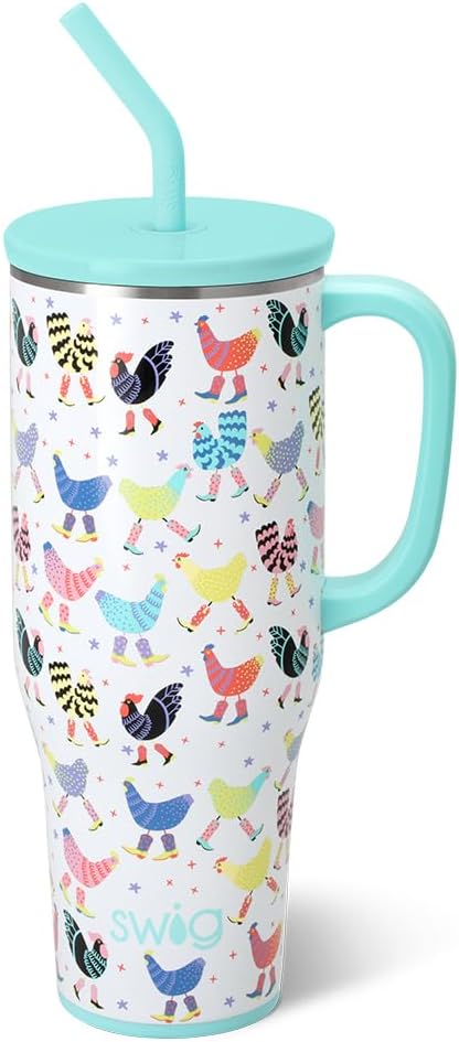 Swig Life 40oz Mega Mug, 40 oz Tumbler with Handle and Straw, Cup Holder Friendly, Dishwasher Safe, Extra Large Insulated Tumbler, Stainless Steel (Pickleball)