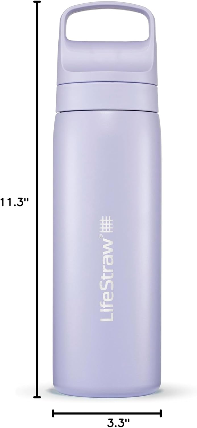 LifeStraw Go Series — Insulated Stainless Steel Water Filter Bottle for Travel and Everyday Use Removes Bacteria, Parasites and Microplastics, Improves Taste, 1L Aegan Sea
