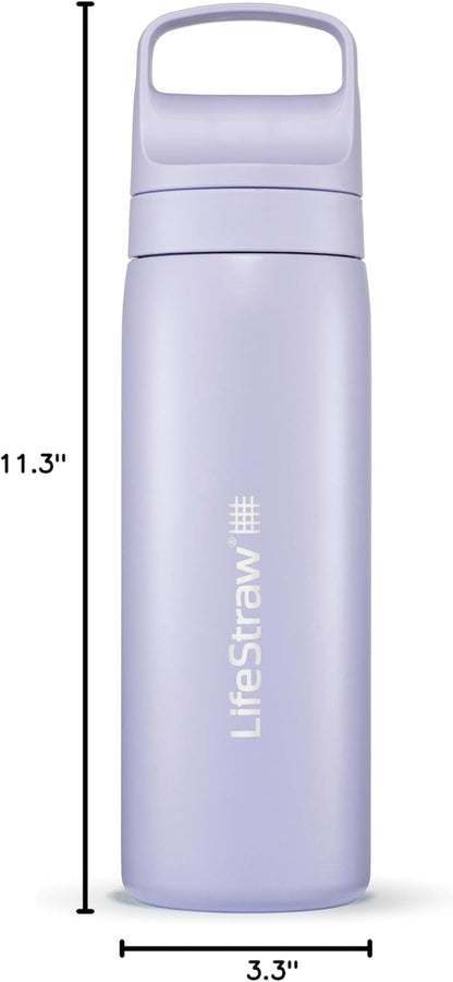 LifeStraw Go Series — Insulated Stainless Steel Water Filter Bottle for Travel and Everyday Use Removes Bacteria, Parasites and Microplastics, Improves Taste, 1L Aegan Sea