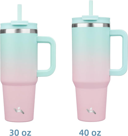 Konokyo 30 oz Tumbler with Handle and 2 Straws,2 in 1 Lid Insulated Water Bottle Stainless Steel Travel Coffee Mug,Sky