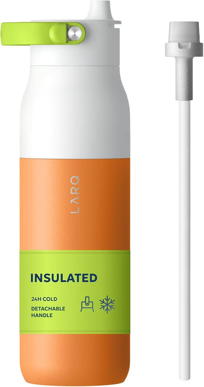 LARQ Swig Top — Insulated Stainless Steel Water Bottle with Straw, Detachable Silicone Handle, Vacuum 24h Cold, BPA-Free Metal Bottle for Gym, Travel, Office, Wide Mouth for Ice — 23 oz, Mojave Dune