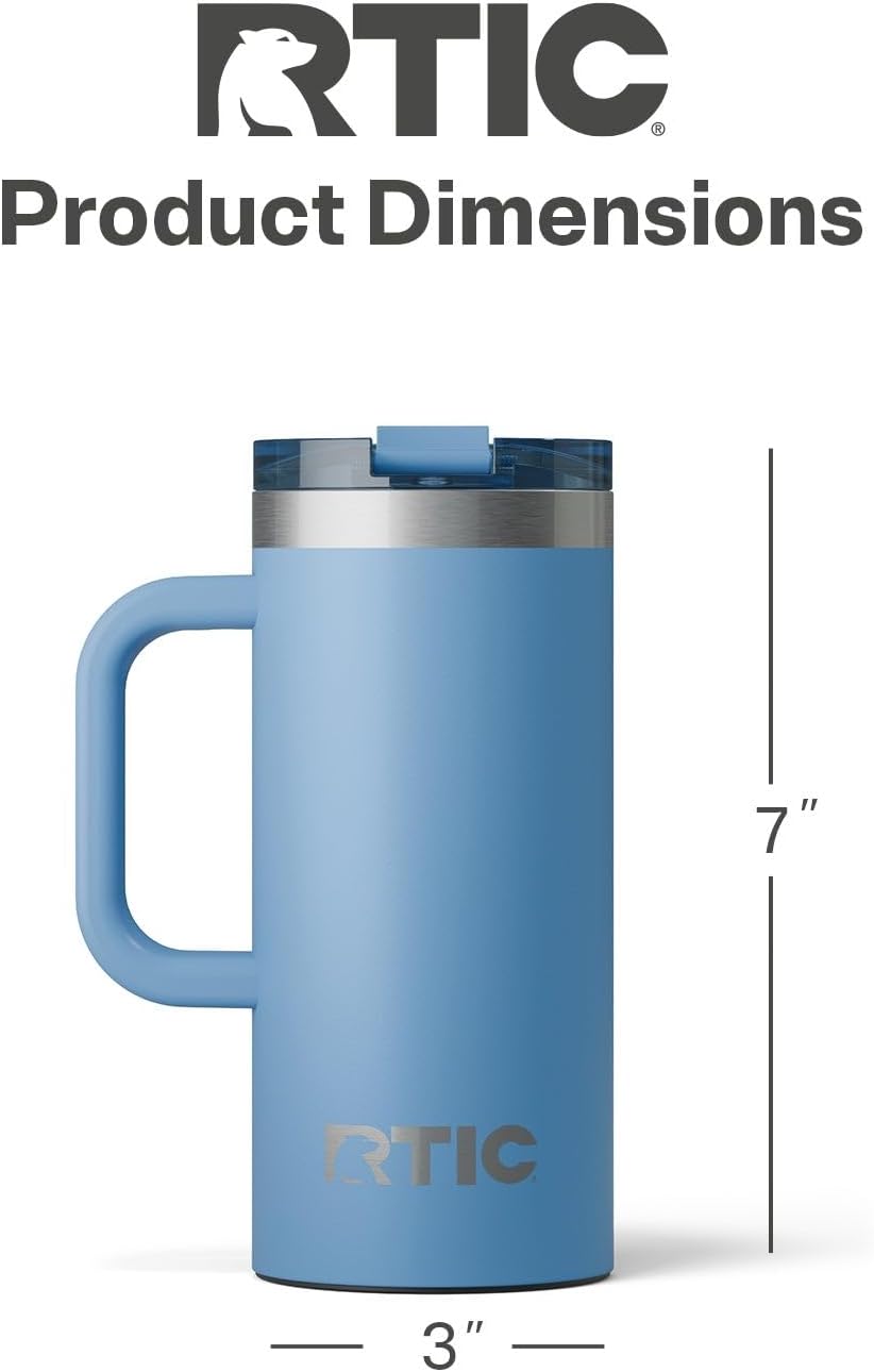 RTIC 20oz Road Trip Travel Mug with Lid and Handle, Ceramic Lined, Insulated, Stainless Steel, Metal, Double Wall Vacuum-Insulation, Portable Coffee, Tea Cup for Hot and Cold Drink, Black
