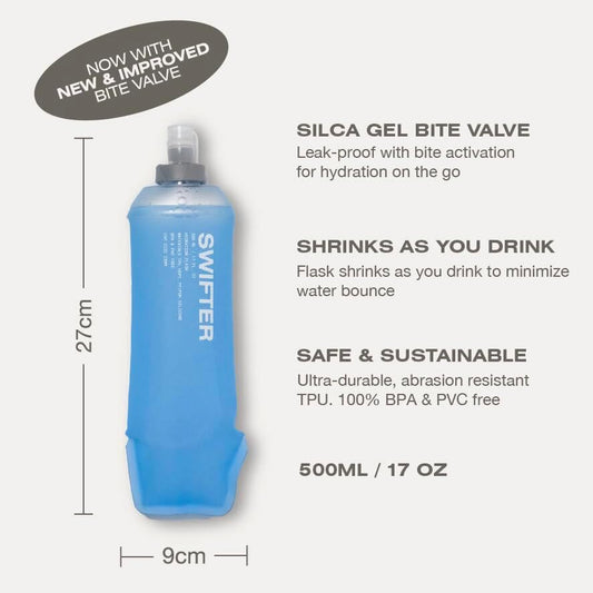 SWIFTER 2x Soft Flask 500ml | Running, Hiking, Cycling Hydration Flask | Collapsible, Leakproof, Reusable | Matt Finish, Sky Blue