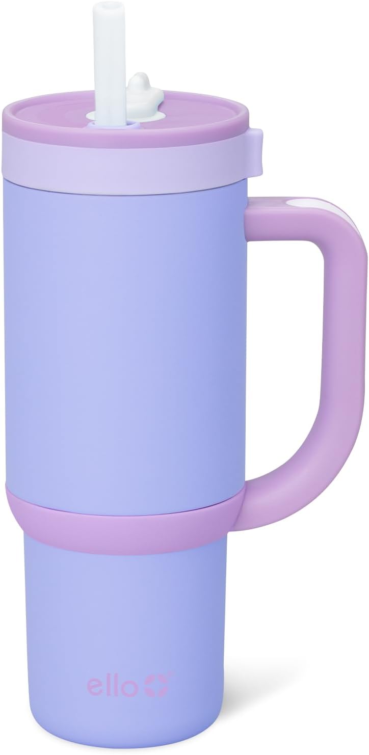 Ello Oasis 18oz Kids Tumbler with Handle & Retracting Straw, 100% Leakproof Reusable Insulated Stainless Steel Cup, Gifts for Teens Girls Boys, Keeps cold for 18 Hours, Cup Holder Friendly, Glacier