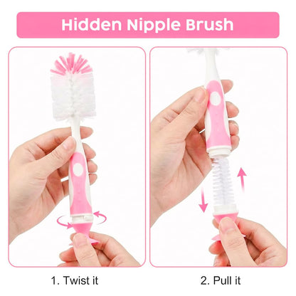 Ariseno 5-in-1 Baby Bottle Cleaner Set, Including Nylon & Silicone Bottle Brush, Cap, Straw & Nipple Brushes, BPA-Free (Grey)