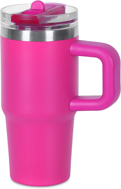 14 oz Tumbler for kids with Detachable Flip Straw Lid and handle, 100% Leak Proof 14 oz mini cup, Stainless Steel Vacuum Insulated Tumbler, Wide Mouth Easy to Clean, Keep Cold or Hot (Pink)