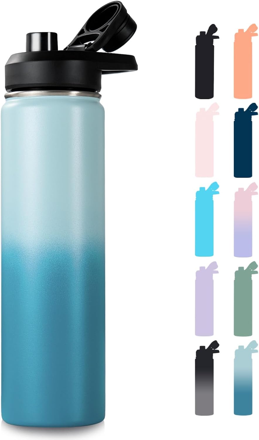 Fijinhom 24 oz Insulated Water Bottle with Handle, 304 Stainless Steel Water Bottles with Wide Mouth, Double Wall Vacuum Sports Water Bottle, BPA Free, Keep Cold and Hot, Black | with Handle
