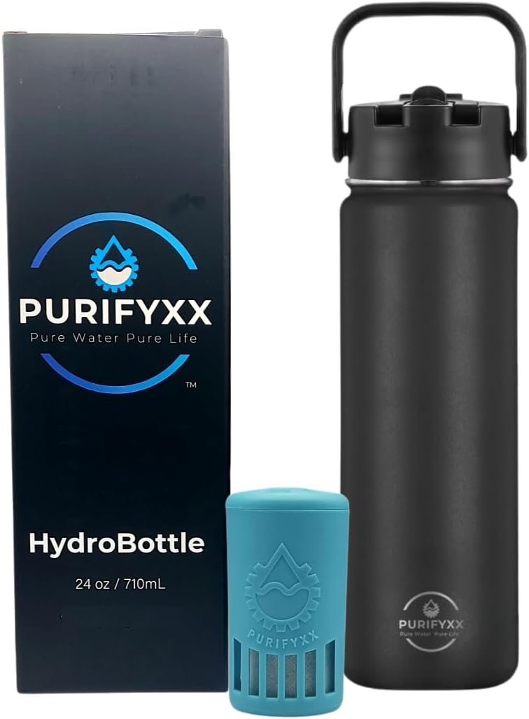 HydroBottle | Stainless Steel Filtered Water Bottle, 24 oz | BPA-Free, Removes Lead, Chlorine, Arsenic, VOCs | Filter Lasts 3 Months, Replaces 568 Plastic Bottles (Foam)