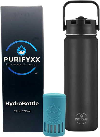 HydroBottle | Stainless Steel Filtered Water Bottle, 24 oz | BPA-Free, Removes Lead, Chlorine, Arsenic, VOCs | Filter Lasts 3 Months, Replaces 568 Plastic Bottles (Foam)