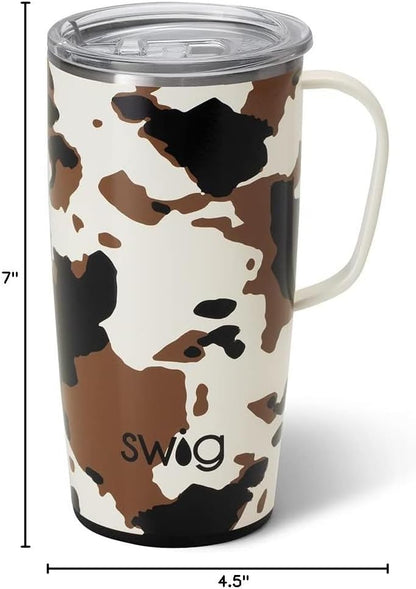 Swig Life 18oz Travel Mug, Insulated Tumbler with Handle and Lid, Cup Holder Friendly, Dishwasher Safe, Stainless Steel, Travel Coffee Cup (Honey Meadow)