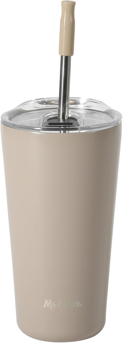 Mr. Coffee Java Quest 16 oz Double Wall Stainless Steel Tumbler with Lid & Reusable Straw, Insulated Thermal Drink Cup for Hot & Cold Beverages, Teal