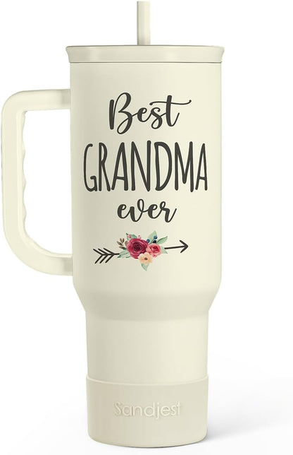 Floral Tumbler with Handle 40oz, Stainless Steel Insulated Tumblers Coffee Travel Mug Cup with Straw, Flower Coffee Cup Gifts for Women Girls, Gift for Her on Christmas Birthday Mothers Day