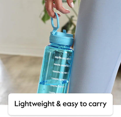 Takeya Motivational Water Bottle with Straw Lid and Time Marker (64 oz, Vivacity Purple) - Leakproof, BPA Free Water Bottle for Daily Intake Tracking