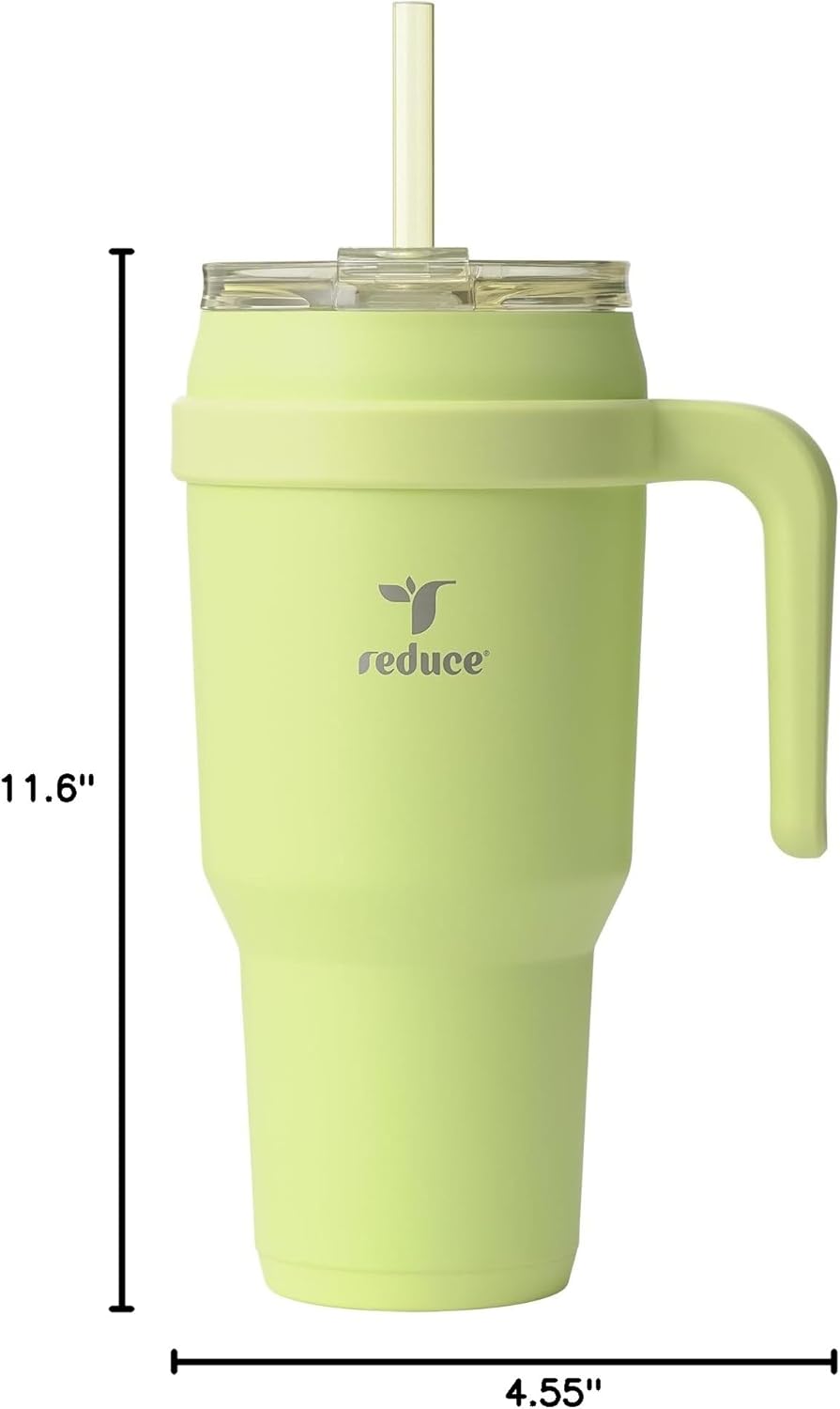 REDUCE 24 oz Stainless Steel Tumbler with Handle - Dual-Wall Vacuum Insulated Travel Mug, Sweat-Proof Lid & Reusable Straw - Keeps Drinks Cold for 24 Hrs, Fits Cupholders, Dishwasher Safe - Lilac Bud