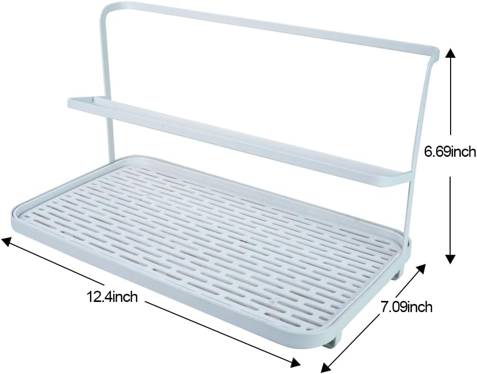 Countertop Kitchen Bottle Drying Rack with Drain Tray, 12.4 x 7.09 inch Counter Organizer, for Insulated Water, Baby Bottles and More - White