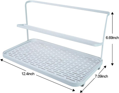 Countertop Kitchen Bottle Drying Rack with Drain Tray, 12.4 x 7.09 inch Counter Organizer, for Insulated Water, Baby Bottles and More - White