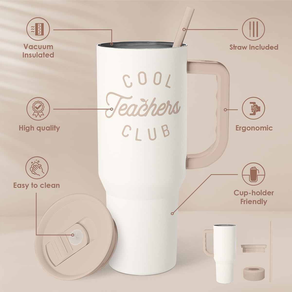 Floral Tumbler with Handle 40oz, Stainless Steel Insulated Tumblers Coffee Travel Mug Cup with Straw, Flower Coffee Cup Gifts for Women Girls, Gift for Her on Christmas Birthday Mothers Day