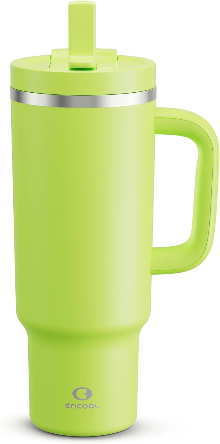 40 oz Tumbler with Handle and Straw: Stainless Steel Insulated Tumbler Keeps Cold for 24 Hours, Leakproof Travel Cup Fits in Cup Holder and BPA-Free, Cotton Candy