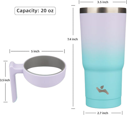 Konokyo 20 oz Tumbler with Handle and 2 Straw 2 Lid, Insulated Water Bottle Stainless Steel Vacuum Cup Reusable Travel Mug,Black