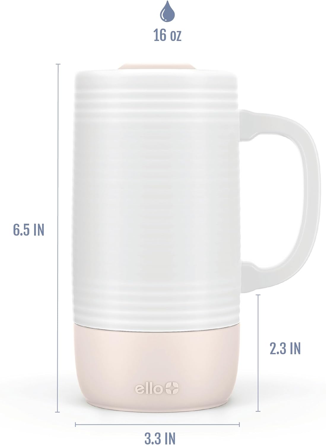 Ello Jane 18oz Ceramic Travel Mug with Handle, Splash-Resistant Slider Lid and Built-in Coaster, Perfect for Coffee and Tea, BPA Free, Dishwasher Safe, Gift for Him Her Mother's Day Birthday, Sandbar