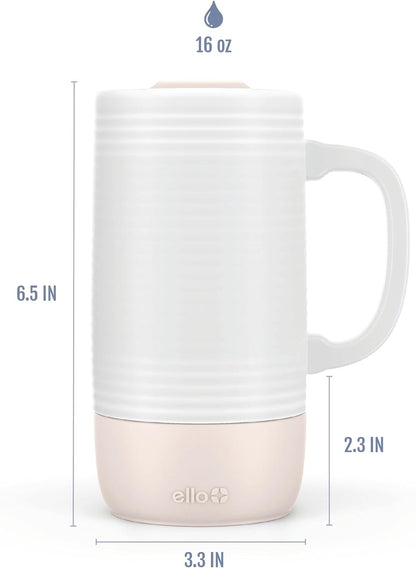 Ello Jane 18oz Ceramic Travel Mug with Handle, Splash-Resistant Slider Lid and Built-in Coaster, Perfect for Coffee and Tea, BPA Free, Dishwasher Safe, Gift for Him Her Mother's Day Birthday, Sandbar
