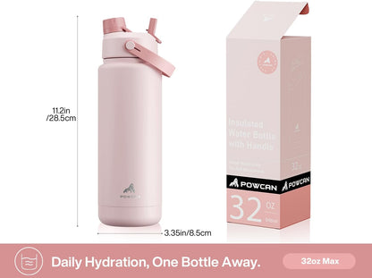 POWCAN 26 oz Insulated Water Bottle with 2-in-1 Straw and Spout Lid, Keep Cold 24H, Leak-Proof, Fits in Car Cup Holder, Stainless Steel Water Bottle for Sports, Travel, and School (Mint)