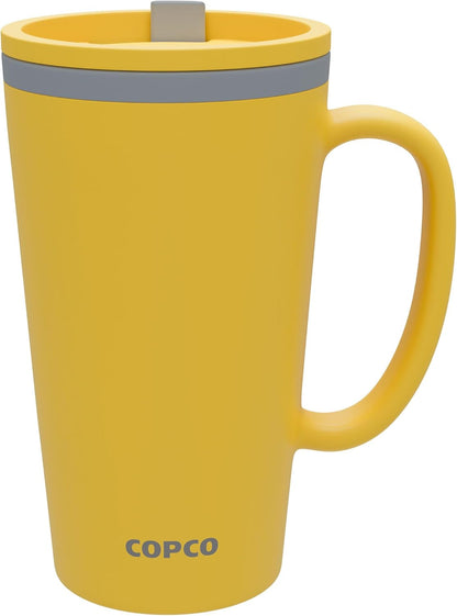 Copco Cone Desk Mug, 16 oz - Double Wall Insulated Coffee Mug with Twist-Off Lid, Handle & Slide Tab - Travel-Friendly Cup for Hot or Cold Drinks, BPA-Free, Microwave & Dishwasher Safe (Brown)