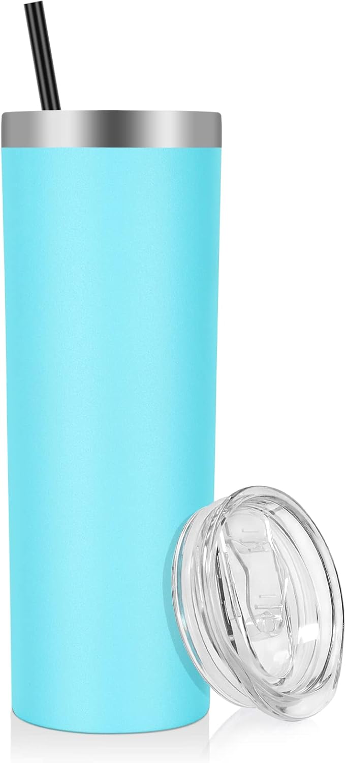 VEGOND Stainless Steel Skinny Tumbler, 20 oz Vacuum Insulated Tumbler with Lid and Straw, Double Wall Coffee Cup, Travel Mug for Cold Hot Drinks, Light Pink 1 Pack