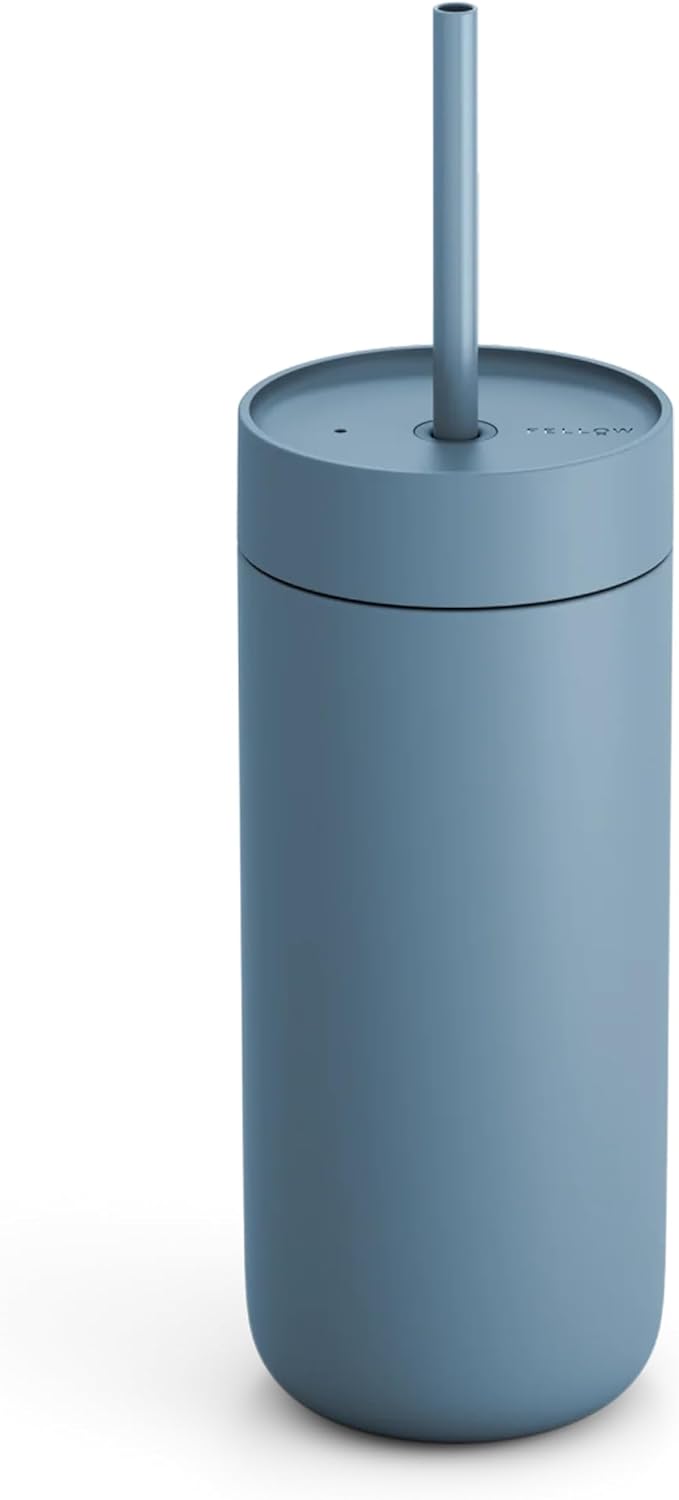 Fellow 16 oz Carter Cold Travel Mug for Water, Iced Tea, Coffee, Smoothies, Iced Coffee & more - Stainless Steel Vacuum-Insulated Iced Coffee tumbler with Spill Resistant lid and straw - Sienna