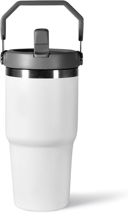 30 oz Tumbler with Handle and Straw Lid, Double Walled Vacuum Insulated Water Bottle Leakproof Tumbler Travel Coffee Mug Thermal Cup, Cupholder Friendly for Office, Home, Sport, Pink