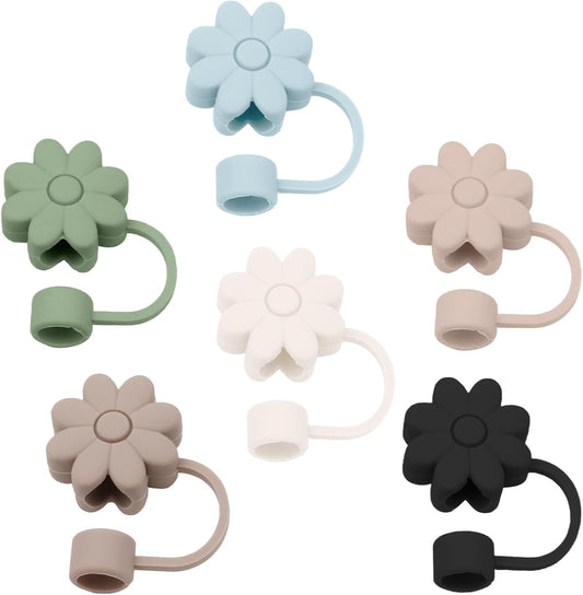 6PCS Silicone Straw Covers Toppers for Stanley Cups 30&40 Oz Tumbler Accessories -Flower Straw Caps Dust-Proof -Reusable Straws Tips Protectors for Stanley Cup 10mm 0.4in Straws - Colors A