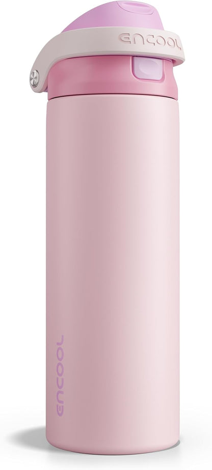 ENCOOL Leakproof Insulated Water Bottle with Straw Dual-Sip Water Bottle Bag-Safe Design for Work, Commute & Gym – Keeps Drinks Cold All Day, 24 oz, Lemonade Pink - Colors B