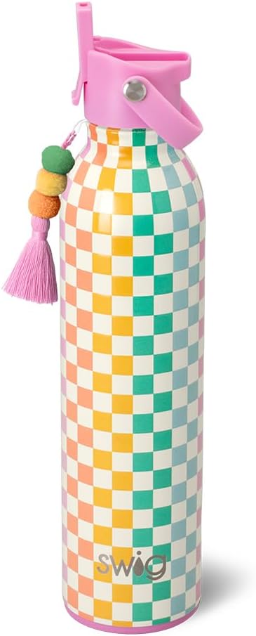 Swig Life 36oz Insulated Water Bottle, Travel Water Bottle with Straw and Lid, Cup Holder Friendly, Stainless Steel (Pickleball)