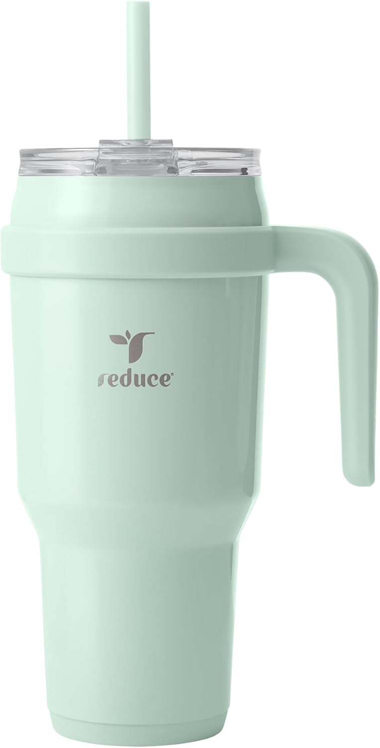REDUCE 24 oz Stainless Steel Tumbler with Handle - Dual-Wall Vacuum Insulated Travel Mug, Sweat-Proof Lid & Reusable Straw - Keeps Drinks Cold for 24 Hrs, Fits Cupholders, Dishwasher Safe - Lilac Bud