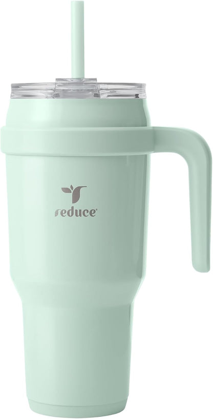 REDUCE 24 oz Stainless Steel Tumbler with Handle - Dual-Wall Vacuum Insulated Travel Mug, Sweat-Proof Lid & Reusable Straw - Keeps Drinks Cold for 24 Hrs, Fits Cupholders, Dishwasher Safe - Lilac Bud