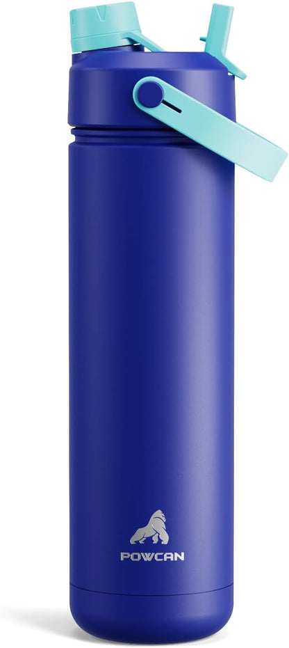 POWCAN 26 oz Insulated Water Bottle with 2-in-1 Straw and Spout Lid, Keep Cold 24H, Leak-Proof, Fits in Car Cup Holder, Stainless Steel Water Bottle for Sports, Travel, and School (Mint)