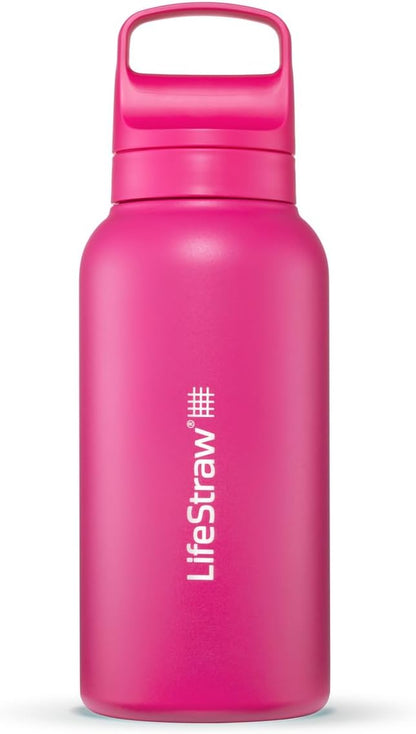 LifeStraw Go Series — Insulated Stainless Steel Water Filter Bottle for Travel and Everyday Use Removes Bacteria, Parasites and Microplastics, Improves Taste, 1L Aegan Sea
